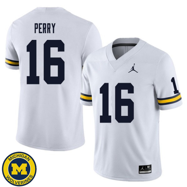 Men's Michigan Wolverines #16 Jalen Perry White Football Jersey